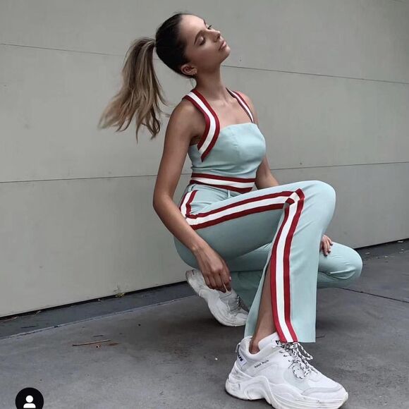 C/meo collective Green and red striped high-waisted flare pants - Picture 3 of 9